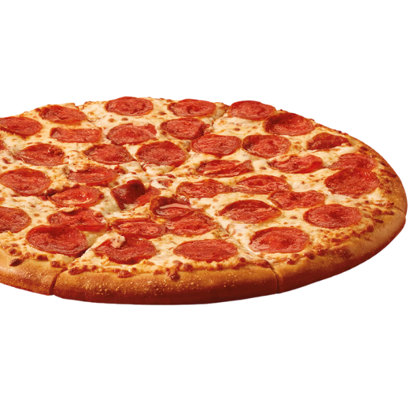 Large round pizza topped with pepperoni slices.