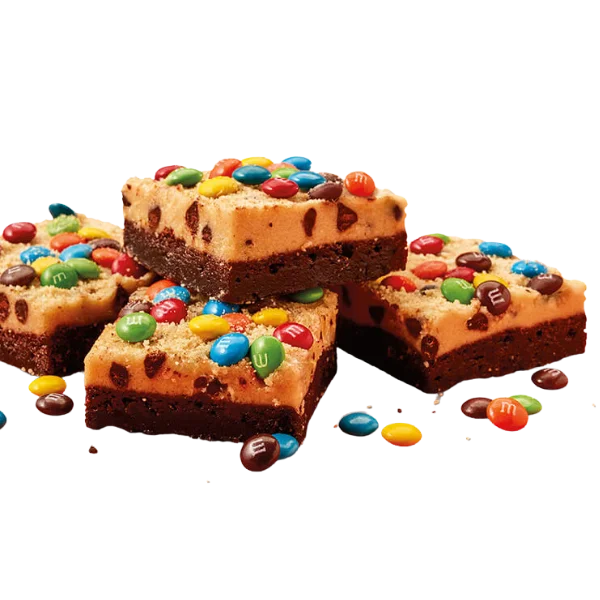 Fudgy brownie square topped with cookie dough frosting and colorful M&M’S MINIS candies.