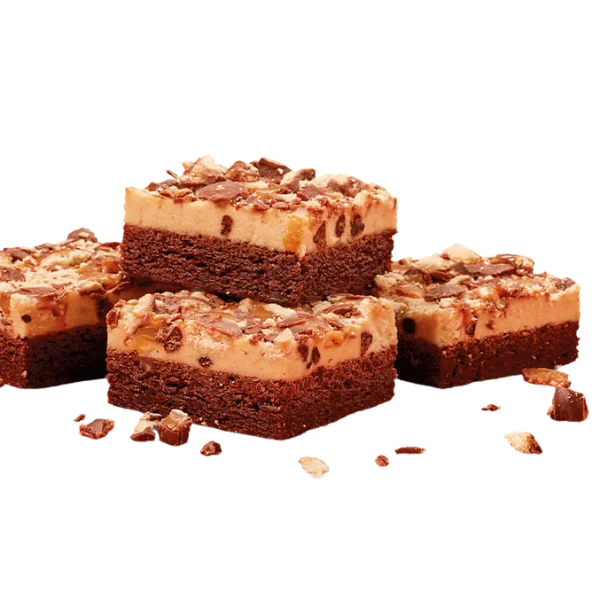 Rich chocolate brownie topped with cookie dough frosting and crunchy TWIX cookie bar pieces.