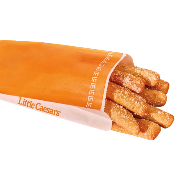 Eight soft breadsticks baked golden brown, topped with garlic and Parmesan cheese.