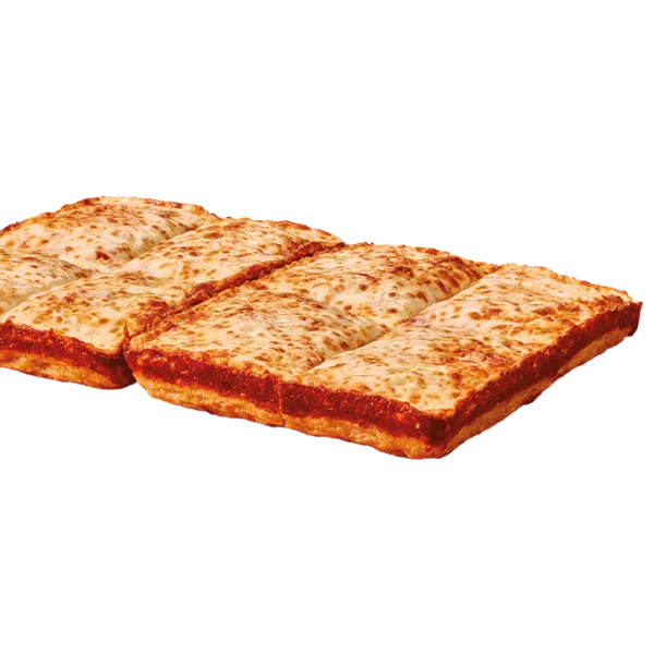 Thick, crispy-edged deep dish pizza topped with a rich blend of mozzarella and muenster cheeses over zesty tomato sauce.