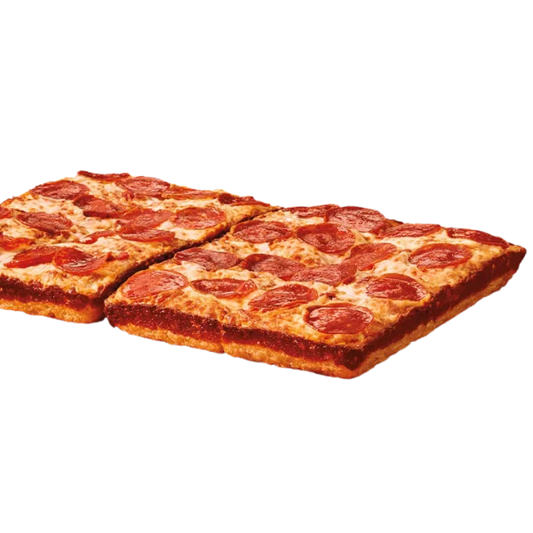 Golden deep dish crust layered with savory pepperoni slices and melted cheese, finished with a robust tomato sauce.