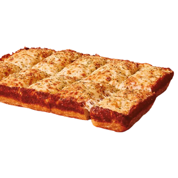 Thick cheesy bread with a crisp edge, topped with melted cheese and Italian seasoning.