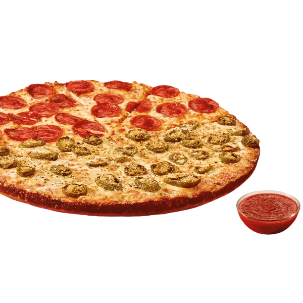 Four slices of pepperoni pizza combined with eight Italian cheese sticks topped with jalapeños, plus Crazy Sauce