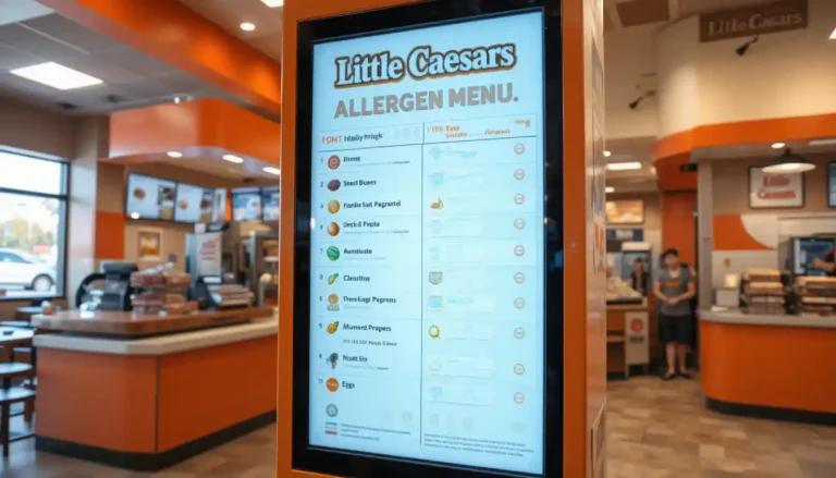 little caesars allergen menu displayed on kiosk screen with brand logo in restaurant
