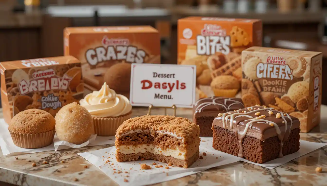 Little Caesars Dessert Menu 2025 | Brownies & Sweet Deals 1 "Little Caesars dessert menu featuring Cinnamon Loaded Crazy Bites and brownies in branded packaging with visible Little Caesars logo"
