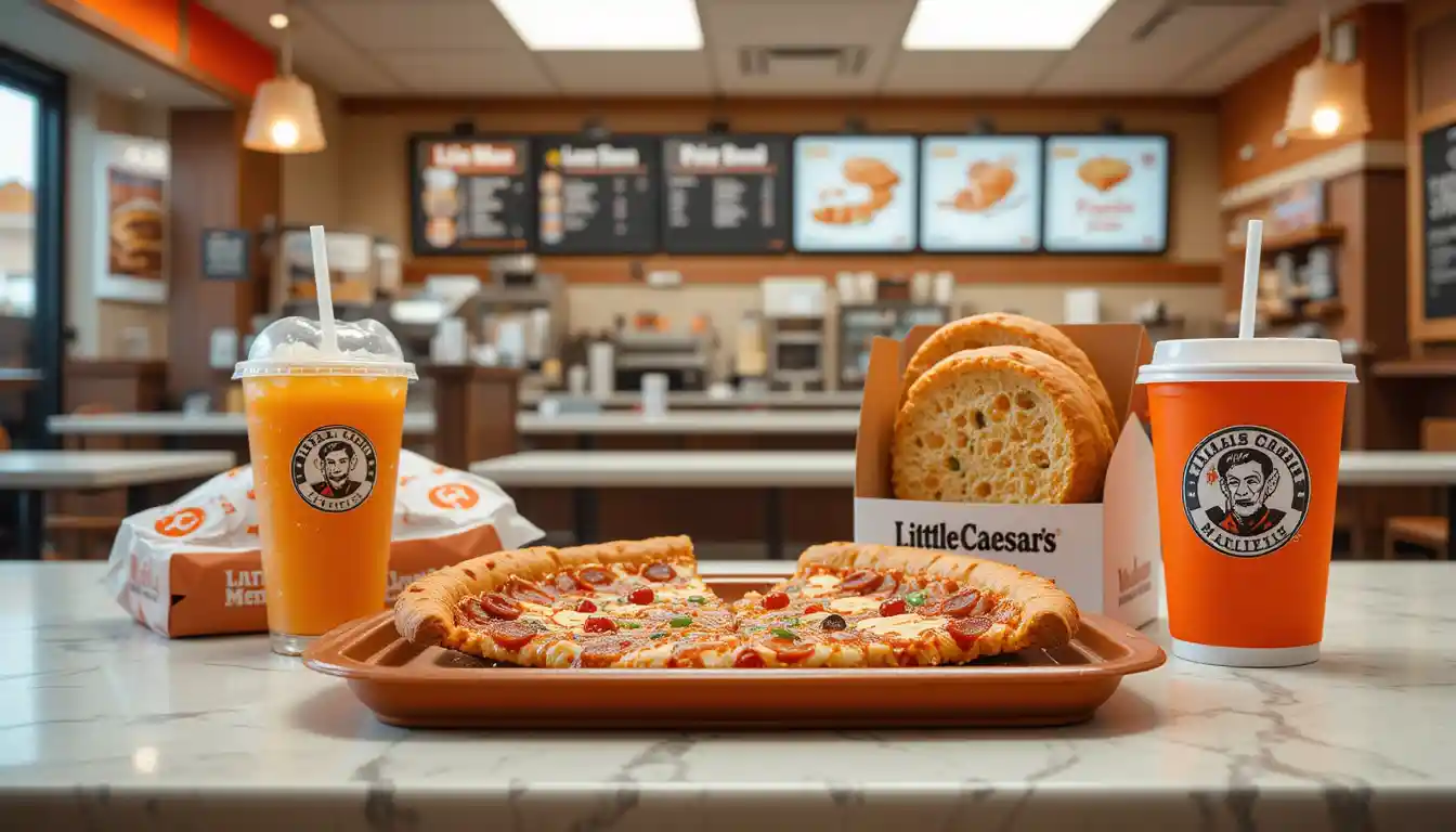 Little Caesars Lunch Menu Times & Deals Guide | 2025 1 "Little Caesars lunch menu served from 11 AM to 2 PM with pizza slice combo and branded packaging showing visible Little Caesars logo"