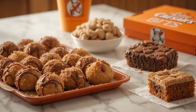 "Little Caesars sweets with Cinnamon Loaded Crazy Bites and brownies in branded packaging with chocolate drizzle and visible Little Caesars logo"